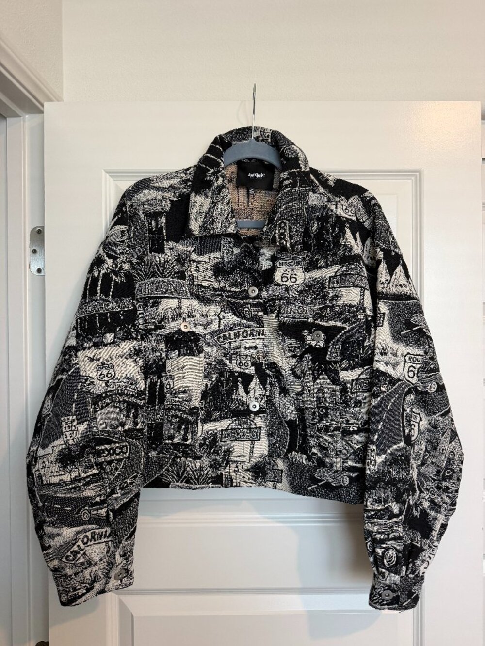 Jacquie The Label Route 66 Scenic Tapestry Jacket Black & White Size M